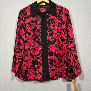 Notations WOMAN Zip Top Jacket 2X Red Black Swirl Artsy Bold Statement Retro